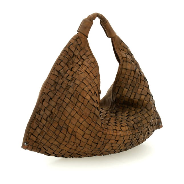 Shoulder Bag "ATENA" in garment-dyed cowhide leather with weaving