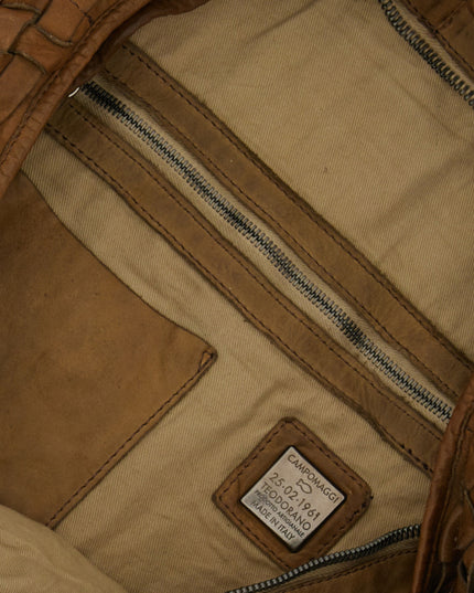 Shoulder Bag "ATENA" in garment-dyed cowhide leather with weaving
