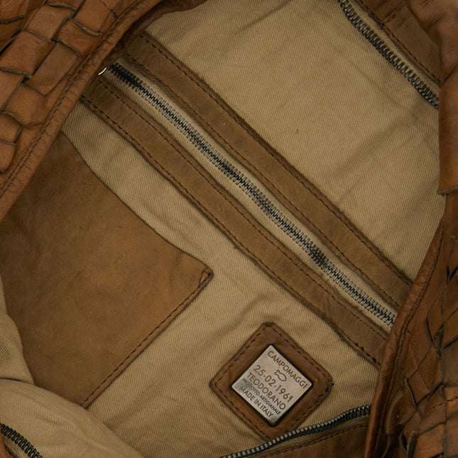 Shoulder Bag "ATENA" in garment-dyed cowhide leather with weaving