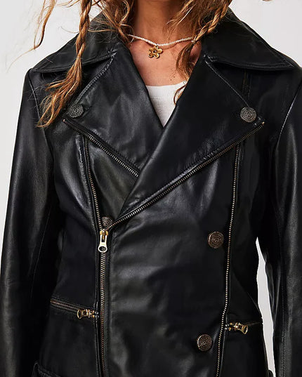 Jakett NY women's vintage leather jacket. Effortless & essential, this slightly edgy jacket features staple silhouette & stunning leather. Classic fit with gold finishings & zip closure. Available at Rustic Chic Boutique Mackinac Island, Michigan.