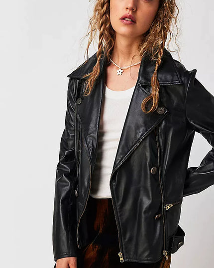 Jakett NY women's vintage leather jacket. Effortless & essential, this slightly edgy jacket features staple silhouette & stunning leather. Classic fit with gold finishings & zip closure. Available at Rustic Chic Boutique Mackinac Island, Michigan.