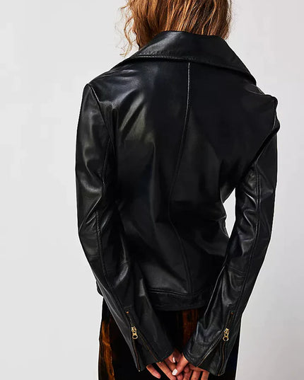 Jakett NY women's vintage leather jacket. Effortless & essential, this slightly edgy jacket features staple silhouette & stunning leather. Classic fit with gold finishings & zip closure. Available at Rustic Chic Boutique Mackinac Island, Michigan.