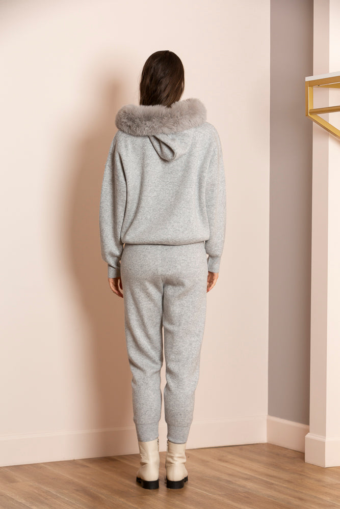 Madilyn Wool Blended Hooded Sweater with Detachable Faux Fur