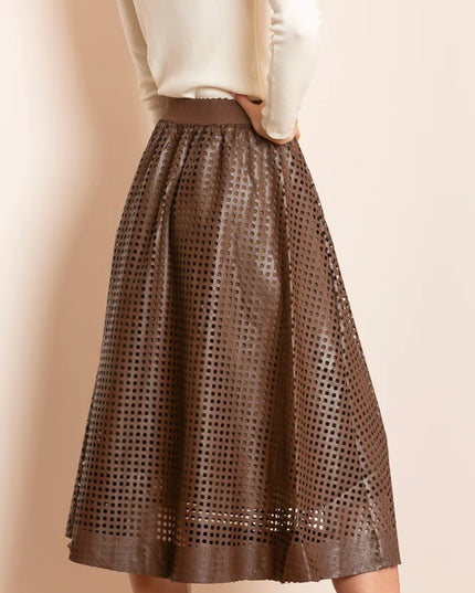 Serena Perforated Pleather Gathered Midi Skirt