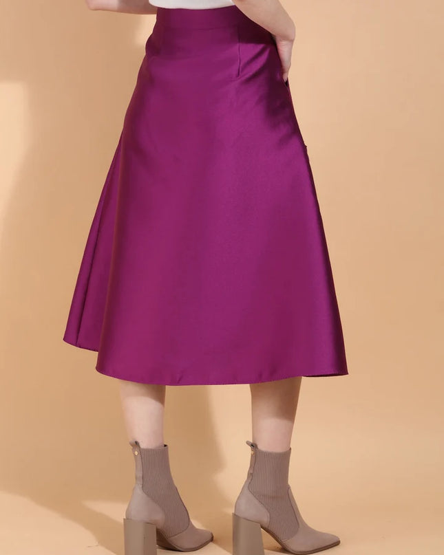 Wool Silk Blended Wrap Skirt with Flower Appliqué & Side Pockets