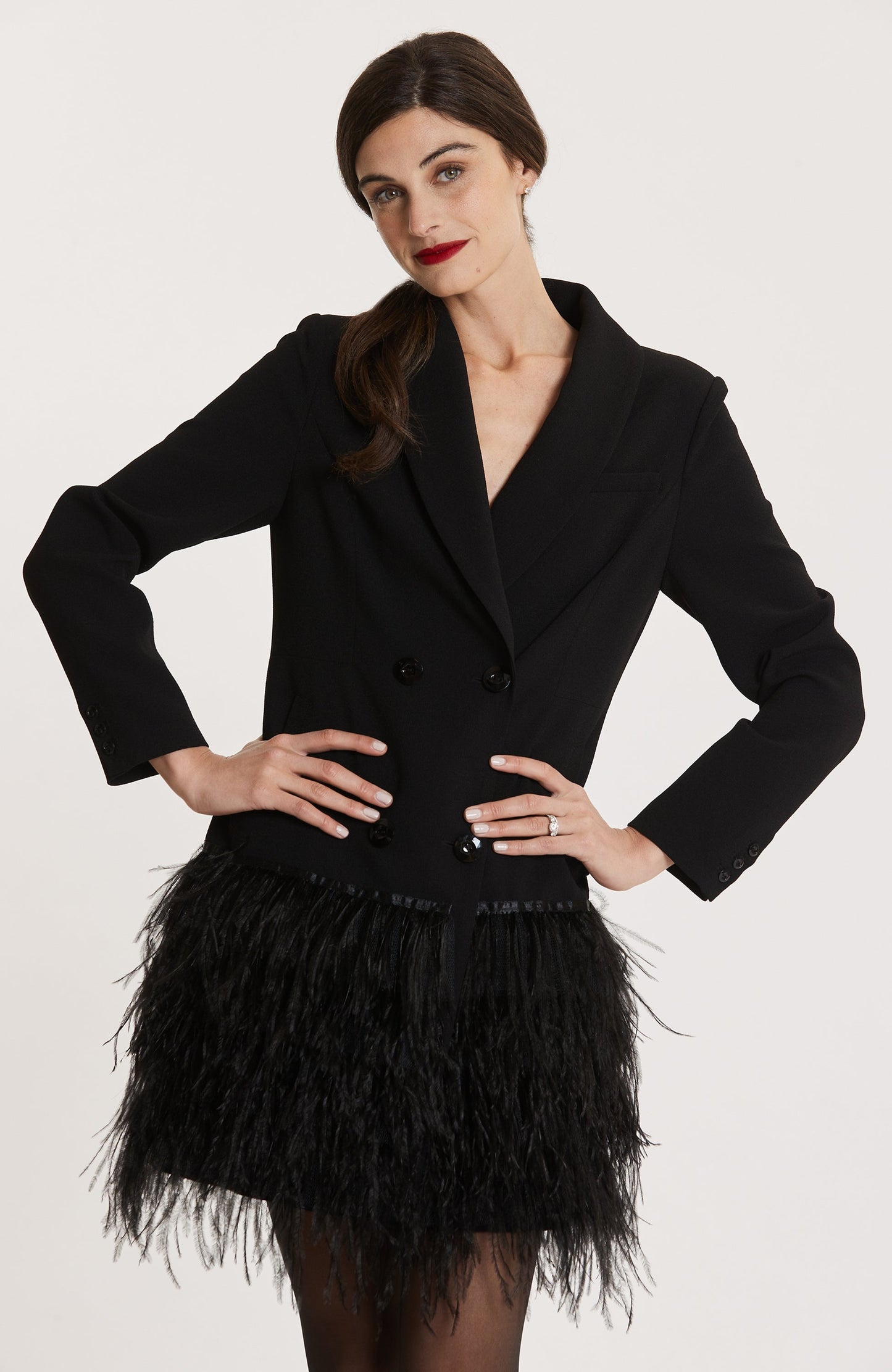 Black Feather Blazer Dress