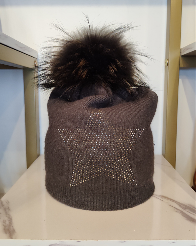 Angora Blend/ Fox Pom Hat