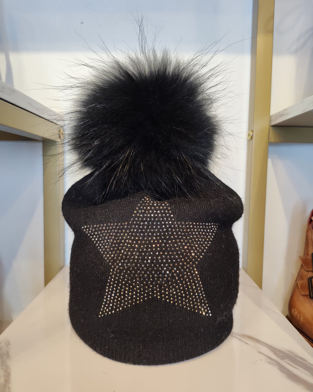 Angora Blend/ Fox Pom Hat