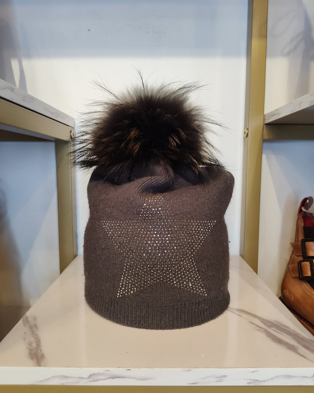 Angora Blend/ Fox Pom Hat