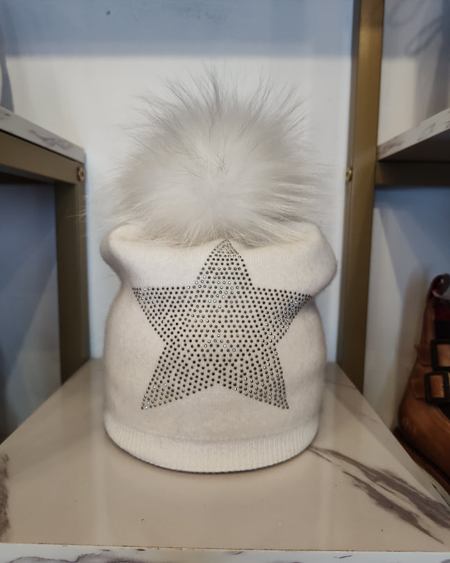 Angora Blend/ Fox Pom Hat