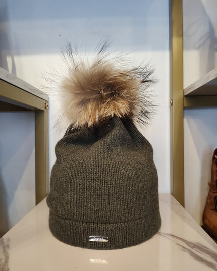 Racoon Pompom Cashmere Hat
