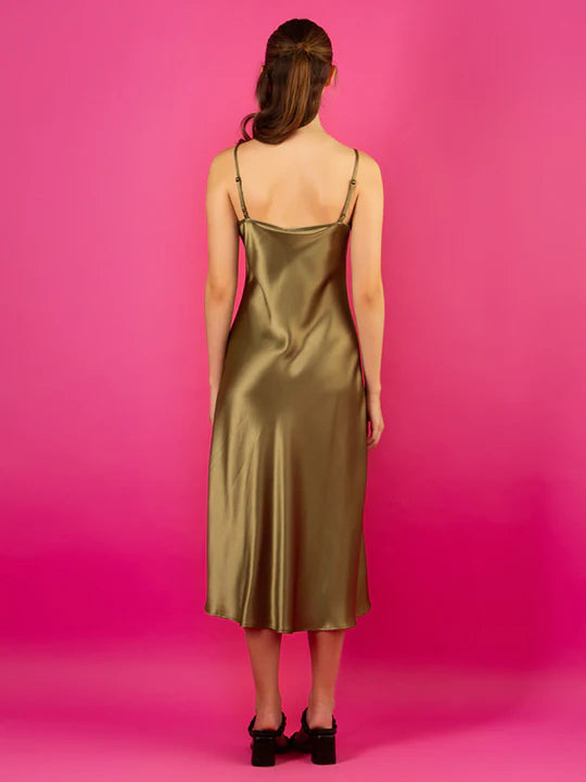 Olive Green Cowl Neck Slip Dress