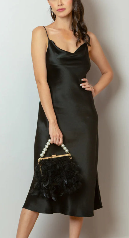 Satin Cowl Neck Dress