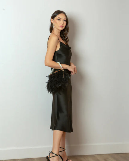 Satin Cowl Neck Dress