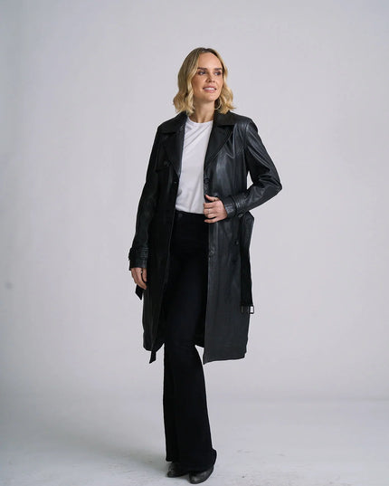 Leah CF Leather Trench Black