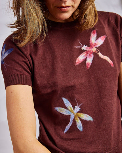 Dragonflies S/S Sweater - Coffee