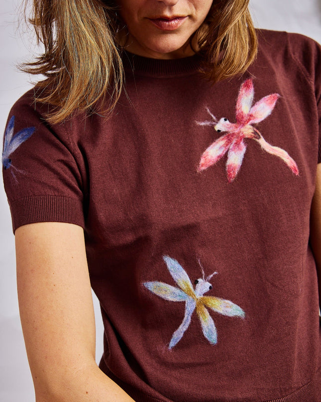 Dragonflies S/S Sweater - Coffee
