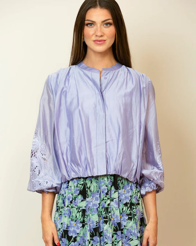 Dana Silk Cotton Button Down Blouse In Lavender