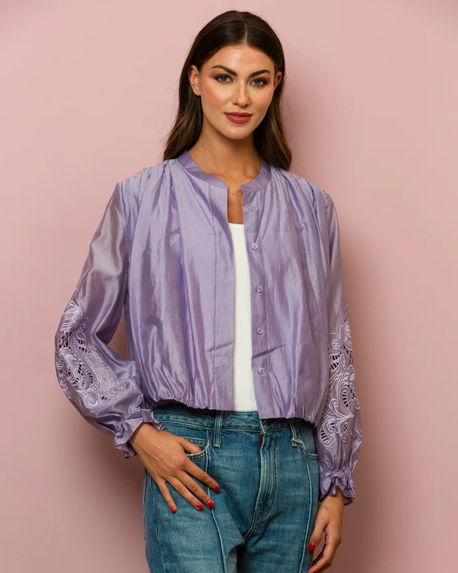 Dana Silk Cotton Button Down Blouse In Lavender