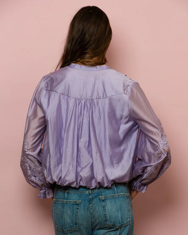 Dana Silk Cotton Button Down Blouse In Lavender