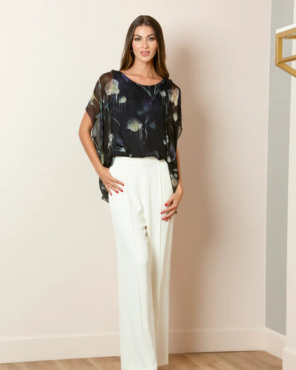 Pintuck Wide-Leg Pants with Elastic on the Back Waist In Ivory