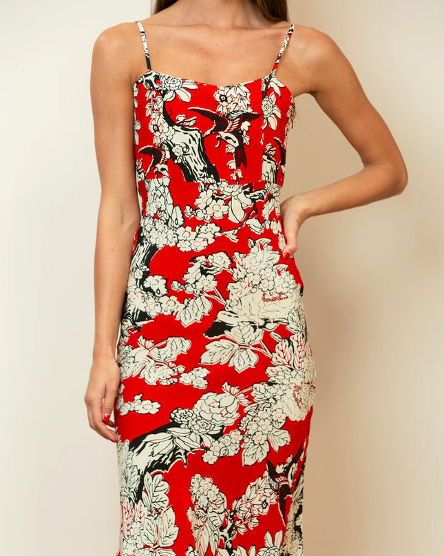 Floral Print Slip Dress In Red
