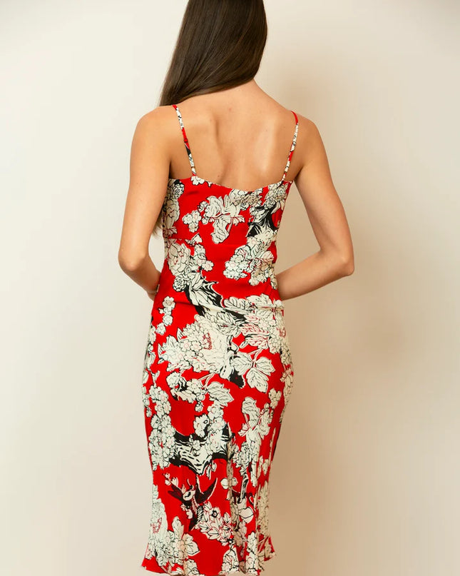 Floral Print Slip Dress In Red