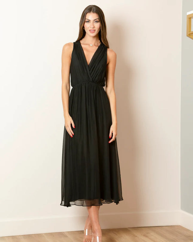 Mulberry Silk V-Neck Draped Dress