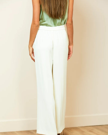 Pintuck Wide-Leg Pants with Elastic on the Back Waist In Ivory
