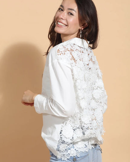 Cotton Shirt with 3-D Applique Lace Back