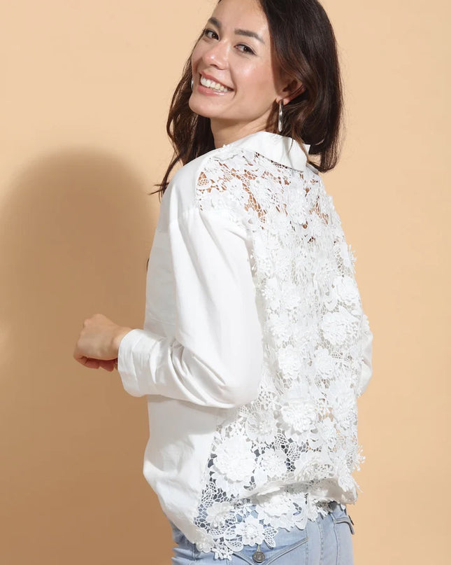 Cotton Shirt with 3-D Applique Lace Back