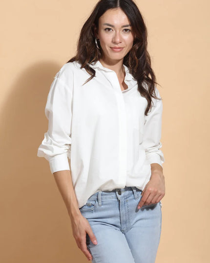 Cotton Shirt with 3-D Applique Lace Back