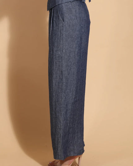 Indigo Linen Twill Wide Leg Pants