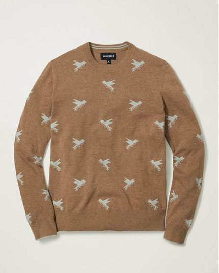 Bonobos All-Birds men's wool blend sweater. Limited edition birds sweater. Available at Rustic Chic Boutique Mackinac Island, Michigan