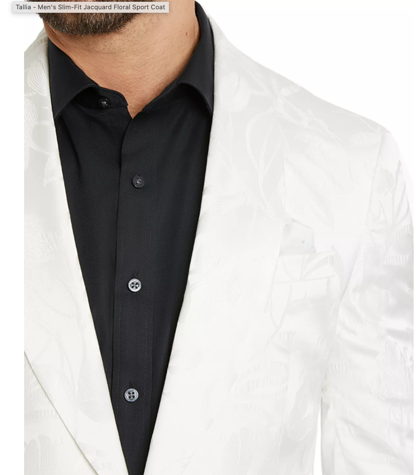 White Jacquard Floral Print Men's sports jacket; Men's blazer, sport coat; dinner jacket. Mackinac Island boutique