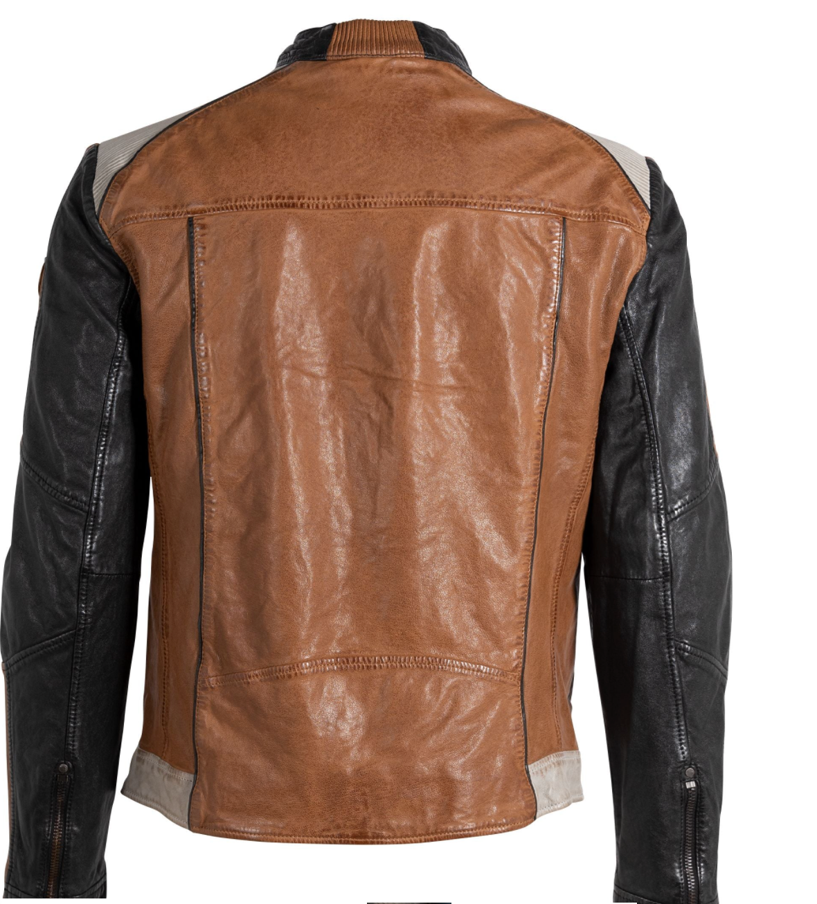 Mauritius Leather jacket. Men's moto-style leather jacket. Two-toned leather coat. Mackinac Island clothing store