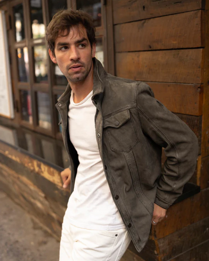 Mauritius Leather, brown leather jacket, soft nubeck lambskin leather jacket, men's leather jacket, spring jacket. Mackinac Island boutique