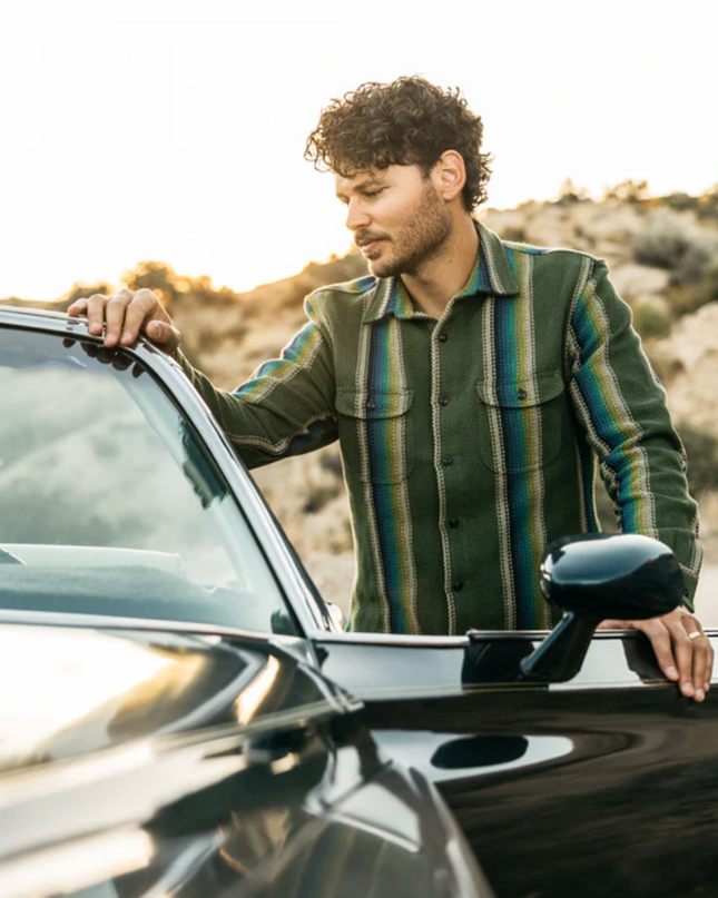 Hiroshi Kato overshirt. Loose woven Striped fabric. Inspired by the classic and rugged double pocket vintage workwear shirt. Shirt jacket, shacket. Made in USA. 100% Cotton
