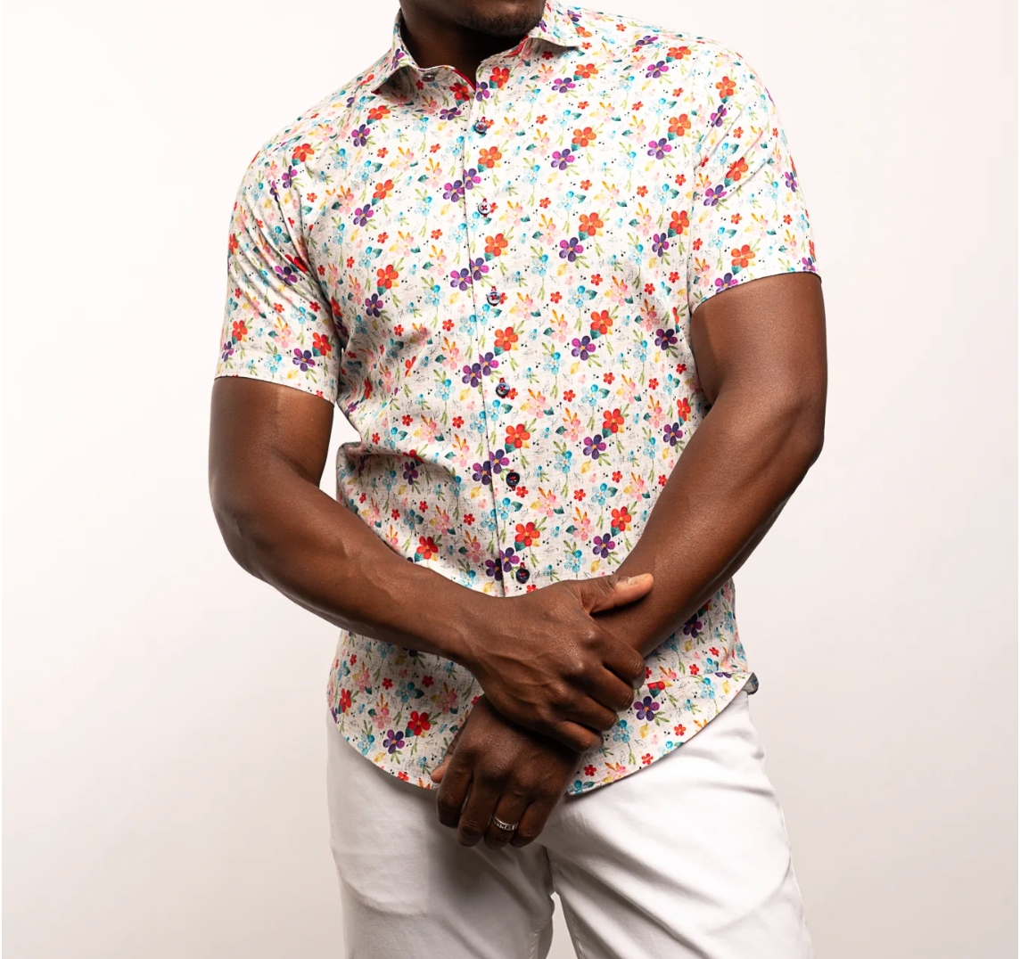 Premium Short Sleeve Floral Button Down