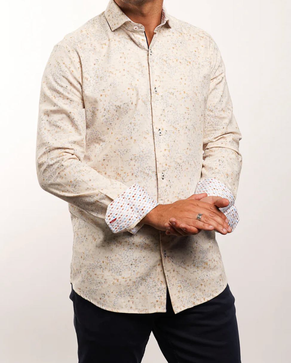 Premium Patterned Beige Sport Shirt LS