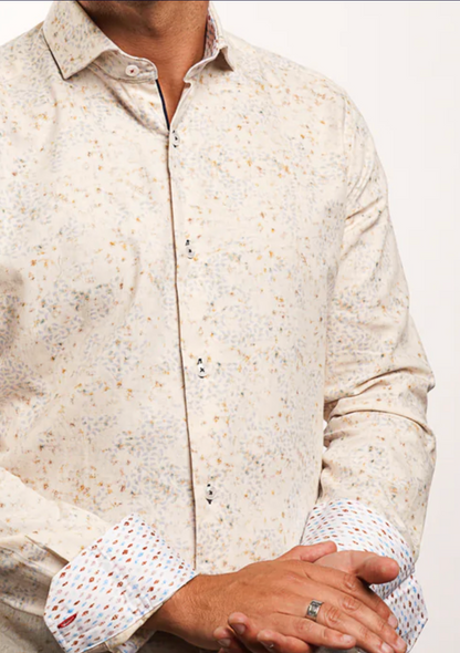 Premium Patterned Beige Sport Shirt LS