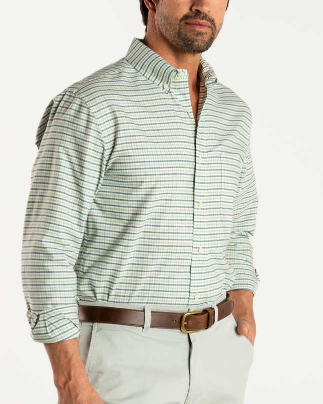 Seaboard Green Cotton Oxford Plaid LS