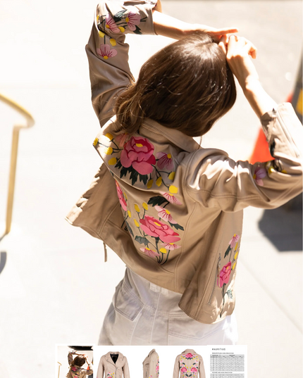 Embroidered Peonie Moto Jacket
