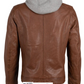 Cognac Leather Jacket w/ Removable Hoodie