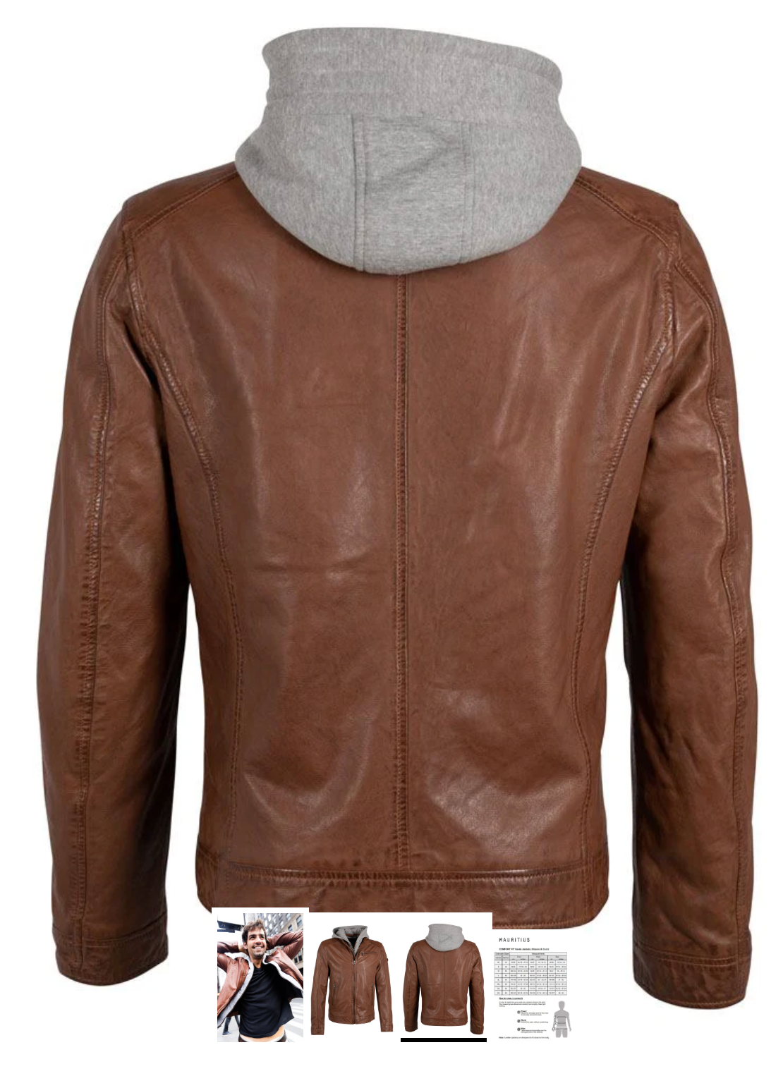 Cognac Leather Jacket w/ Removable Hoodie