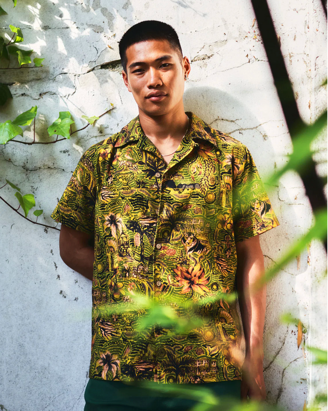Tropical Jungle Print SS Button Down