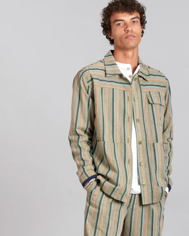 Green Striped Organic Cotton Over Shirt