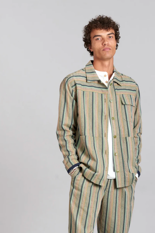 Green Striped Organic Cotton Over Shirt