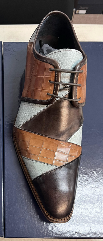 Italian Calf/ Print Brown Combo Dress Shoe