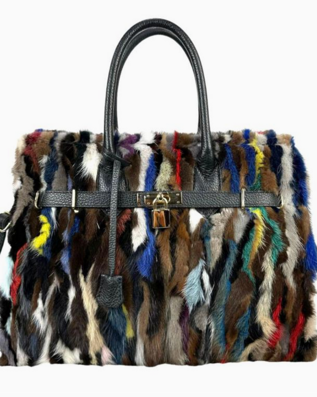 Mink Fur Leather Tote Bag